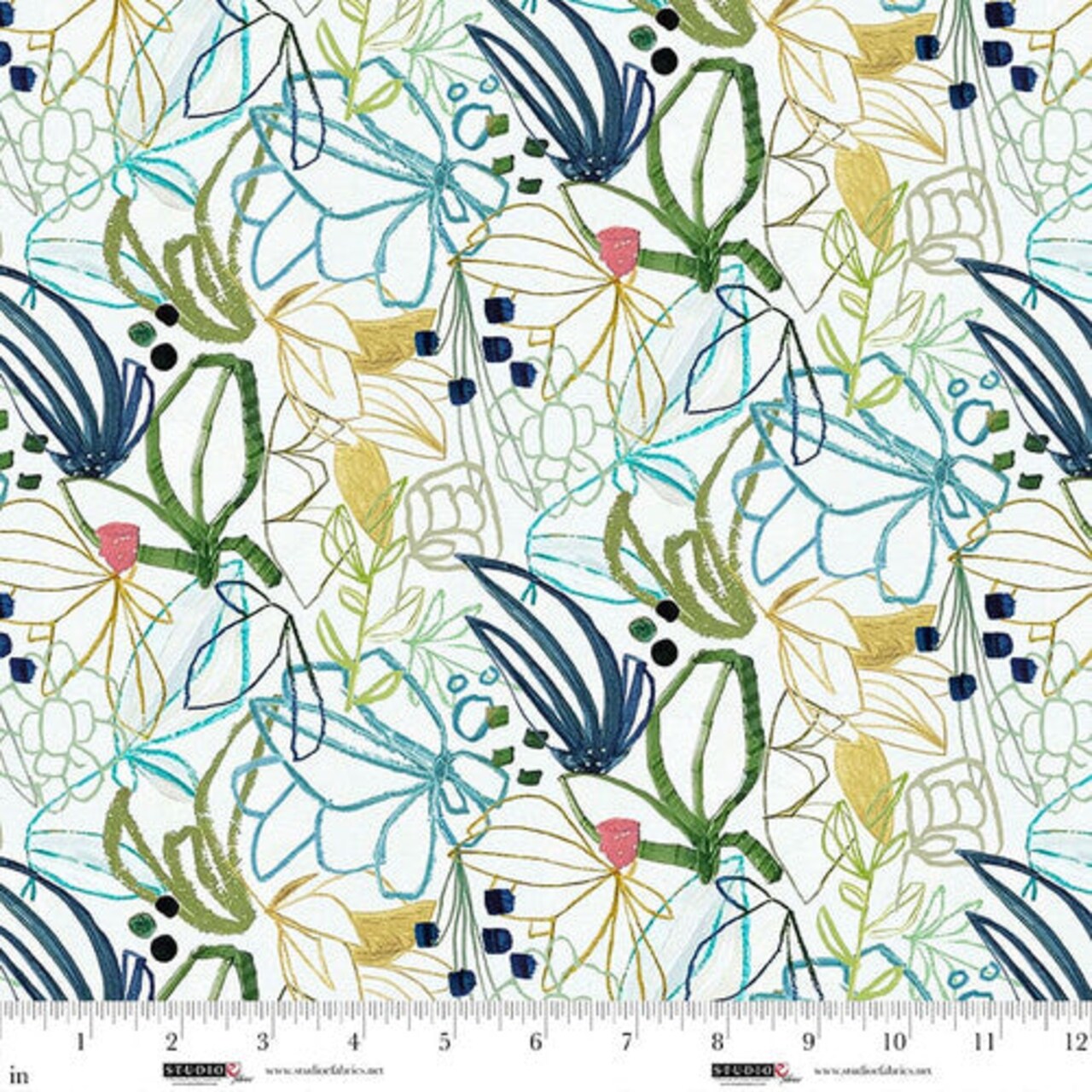 Fabric Studio E Matcha Abstract Outline Flowers Color Me Abstract by the Quarter Yard 8536-64